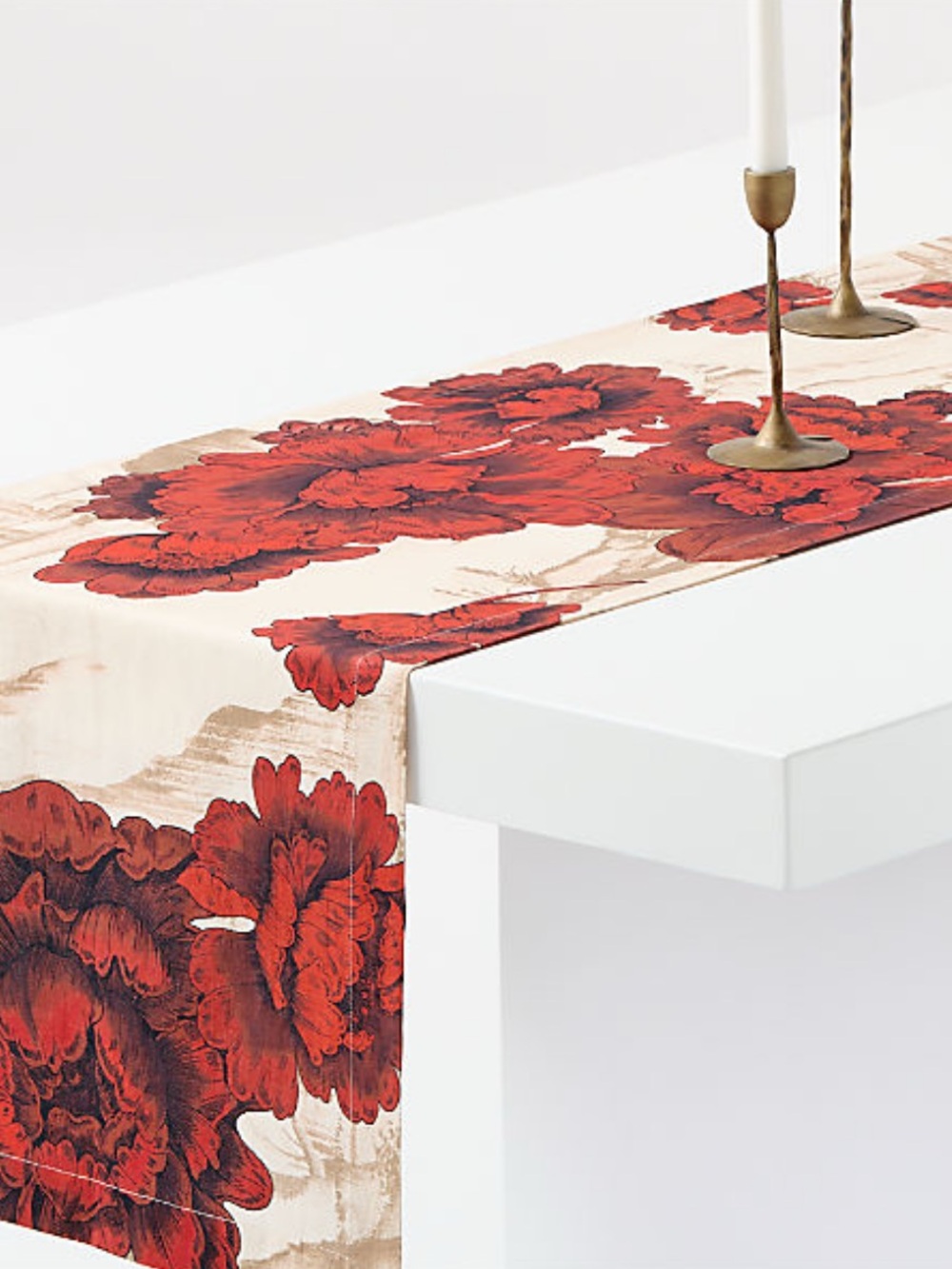 New! Crate&Barrel Elegant Red Floral Table Runner 120”